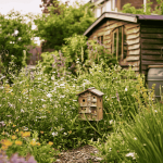 groene tuin met tuinhuis